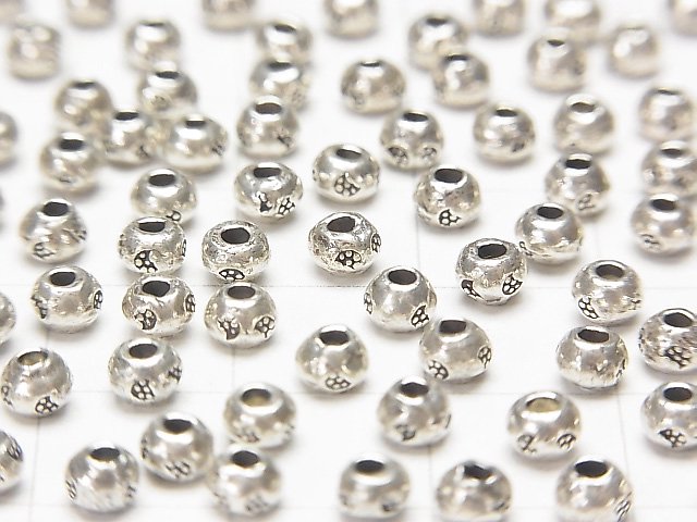 カレンシルバー フラワー模様入りロンデル3×3×2mm 10粒｜シルバー925製