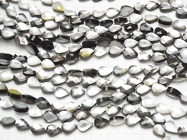 ブラックシェル（黒蝶貝） 縦穴ペアシェイプカット9×6×4mm 1連｜天然石 
