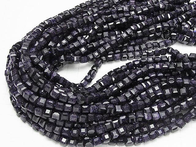 ブルーゴールドストーン キューブカット6 6 6mm 1連 約34cm 天然石ビーズの卸問屋 通販ケンケンジェムズ