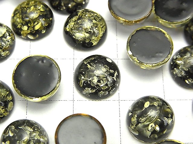 【動画】クラック入りブラックカラーアンバー(琥珀) ラウンド カボション10×10mm 2個 サムネイル2